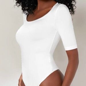 Shein Basic White Scoop Neck Bodysuit XS
